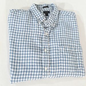 J Crew Baird McNutt Irish Linen Slim Long Sleeve Gingham Shirt